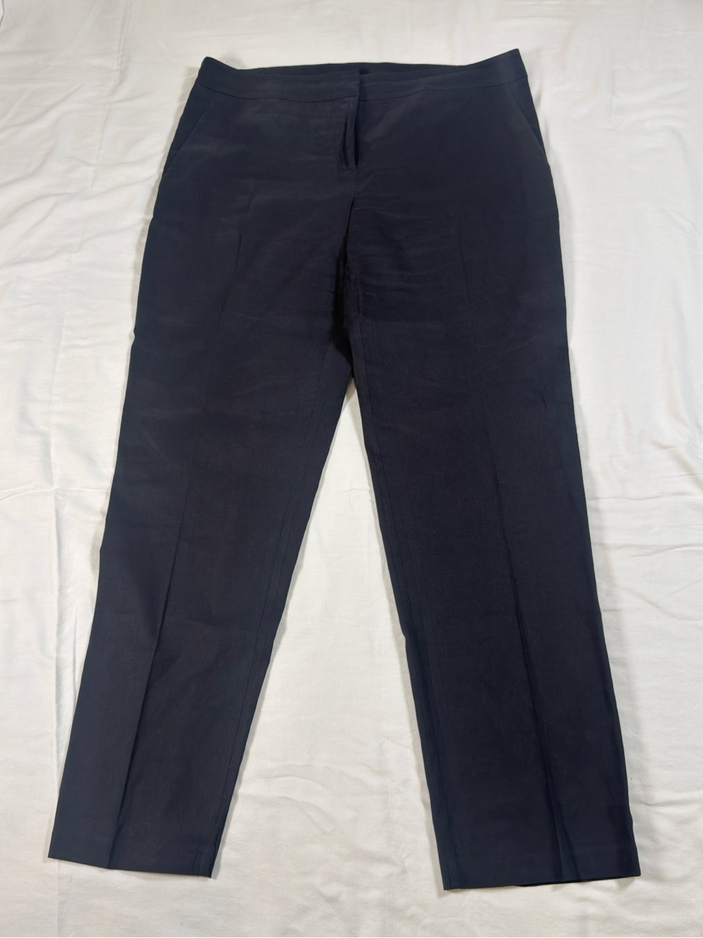 Eileen Fisher Wonens Black Straight-Leg Linen Blend Trousers